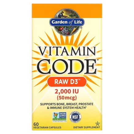 Garden of Life, Vitamin Code, RAW D3, 50 мкг (2000 МЕ), 60 вегетарианских капсул