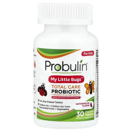 Probulin, для детей, My Little Bugs, пробиотик Total Care + пребиотик и постбиотик, арбуз, 30 жевательных таблеток