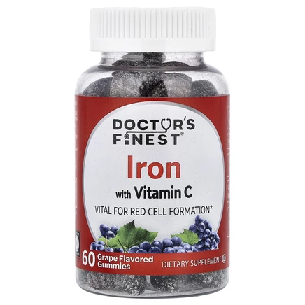 Doctor's Finest, Железо с витамином C, виноград, 60 жевательных таблеток