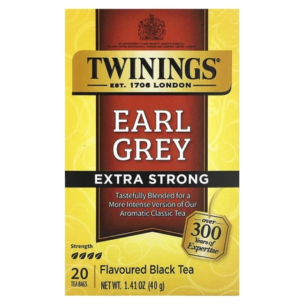 Twinings, черный чай, с бергамотом, экстракрепкий, 20 чайных пакетиков, 40 г (1,41 унции)