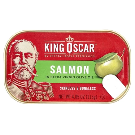 King Oscar, лосось без кожи и костей, в нерафинированном оливковом масле высшего качества, 115 г (4,05 унции)