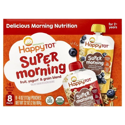 Happy Family Organics, Happy Tot®, утренние суперфрукты, для детей от 2 лет, смесь йогурта и злаков, ассорти вкусов, 8 упаковок по 113 г (4 унции)
