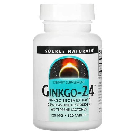 Source Naturals, Ginkgo-24, гинкго билоба,120 мг, 120 таблеток