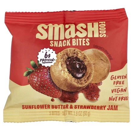 Smash Foods, Snack Bites, подсолнечное масло и клубничный джем, 5 шт., 50 г (1,8 унции)