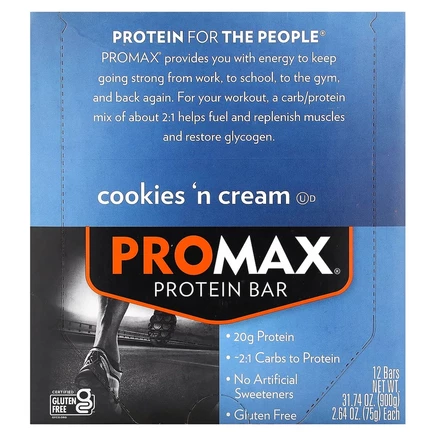 NuGo Nutrition, ProMax Protein Bar, протеиновый батончик, печенье и крем, 12 батончиков по 75 г (2,64 унции)