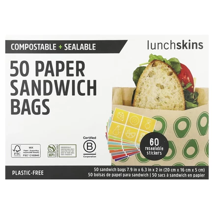 Lunchskins, бумажные пакеты для сэндвичей, со вкусом авокадо, 50 шт.