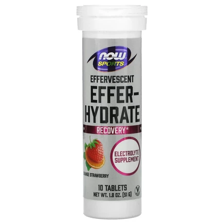 NOW Foods, БАД Effer-Hydrate, спортивный, апельсиново-клубничный, 10 таблеток, 51 г (1,8 унции)