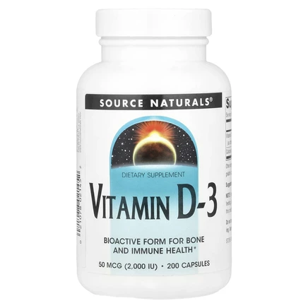 Source Naturals, Витамин D3, 2000 МЕ, 200 мягких таблеток