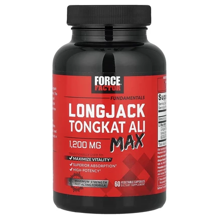 Force Factor, Fundamentals, LongJack Tongkat Ali Max, эврикома длиннолистая, 1200 мг, 60 растительных капсул (600 мг в 1 капсуле)