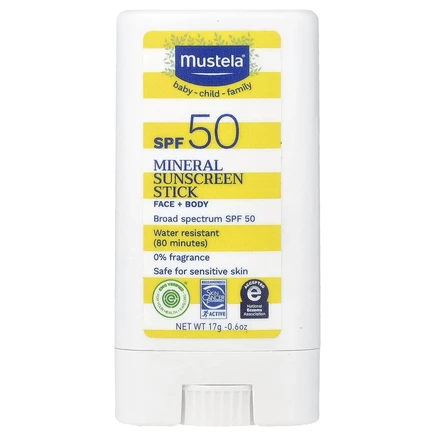 Mustela, Минеральное солнцезащитное средство-стик для детей, SPF 50, 17 г (0,6 унции)