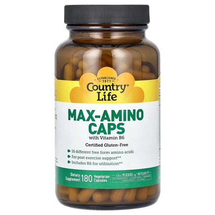 Country Life, Max-Amino Caps, с витамином B-6, 180 вегетарианских капсул