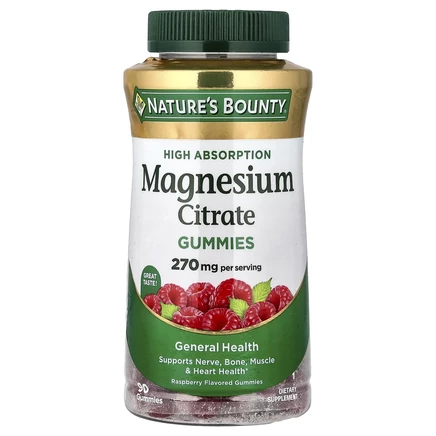 Nature's Bounty, жевательные мармеладки с магнием, со вкусом малины, 270 мг, 90 жевательных мармеладок (90 мг в 1 жевательной таблетке)