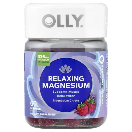 OLLY, расслабляющие жевательные таблетки с магнием, со вкусом малины и лаванды, 60 жевательных таблеток