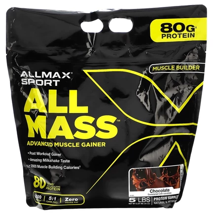 ALLMAX, Sport, ALLMASS ™, средство для наращивания мышечной массы, шоколад, 2,27 кг (5 фунтов)