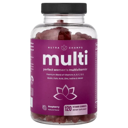 NutraChamps, Multi, идеальный мультивитамин для женщин, малина, 120 жевательных таблеток