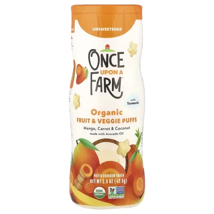 Once Upon A Farm, Органические фруктовые и вегетарианские батончики, краулер, манго, морковь и кокос с куркумой, несладкий, 42,5 г (1,5 унции)