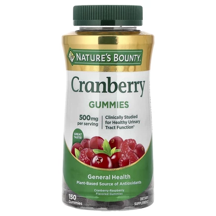 Nature's Bounty, жевательные таблетки с клюквой, со вкусом клюквы и малины, 500 мг, 150 жевательных таблеток (100 мг в 1 жевательной таблетке)