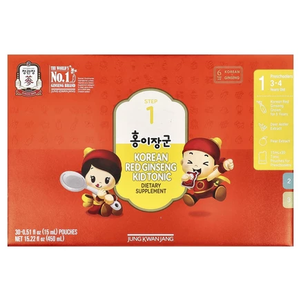JungKwanJang, корейский тоник с красным женьшенем, этап 1, для детей 3–4 лет, 30 пакетиков, 15 мл (0,51 жидк. унции)