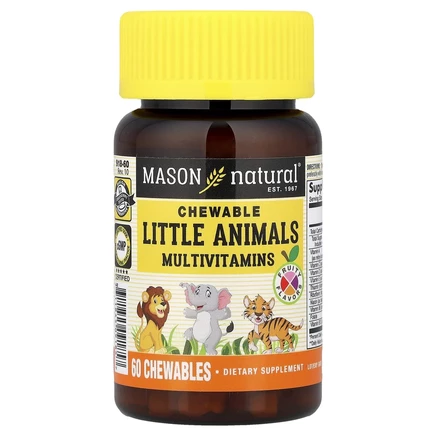 Mason Natural, Little Animals, мультивитамины, фруктовые, 60 жевательных таблеток