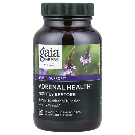 Gaia Herbs, Adrenal Health, для ночного восстановления, 120 веганских жидких капсул Phyto-Cap