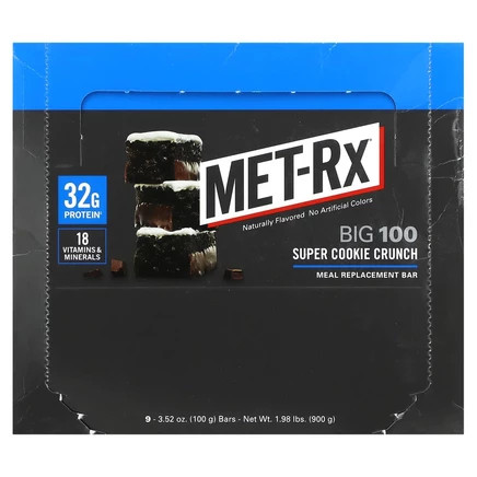 MET-Rx, Big 100, батончик вместо еды, со вкусом хрустящего печенья, 9 батончиков, весом 100 г (3,52 унции) каждый