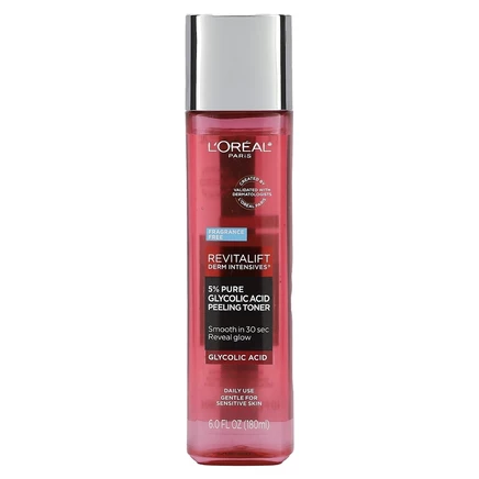 L'Oréal, Revitalift Derm Intensives, пилинг-тоник с 5% чистой гликолевой кислотой, без отдушек, 180 мл (6 жидк. Унций)