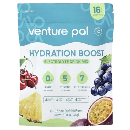 Venture Pal, Hydration Boost, смесь для приготовления электролитического напитка, ассорти вкусов, 16 пакетиков по 9 г (0,32 унции)