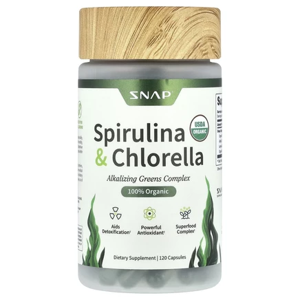 Snap Supplements, Органическая спирулина и хлорелла, 120 капсул