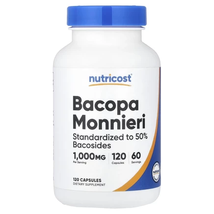 Nutricost, бакопа Монье, 1000 мг, 120 капсул (500 мг в 1 капсуле)