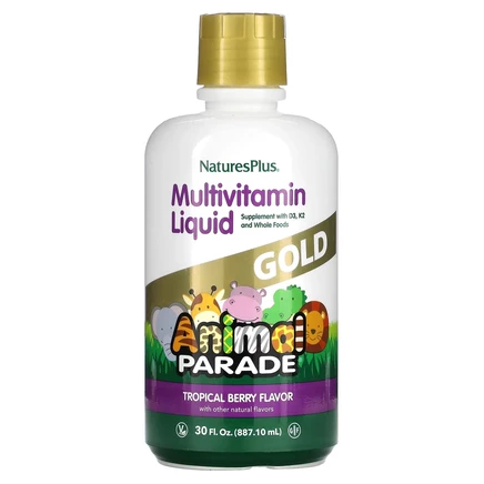 NaturesPlus, Source of Life, Animal Parade, Gold Liquid, мультивитамины для детей в жидкой форме, вкус тропических ягод, 887,10 мл (30 жидк. унций)