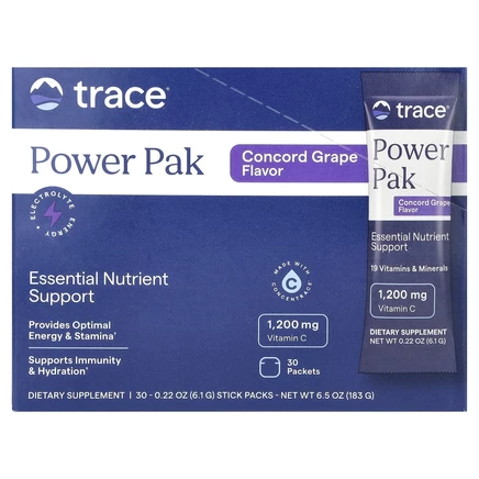 Trace Minerals ®, Electrolyte Stamina PowerPak, виноград Конкорд, 30 пакетиков. 5,3 г (0,19 унции) каждый