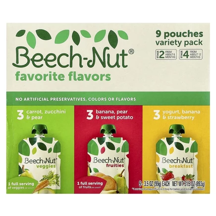 Beech-Nut, Favorite Flavors, для детей от 6 месяцев и старше, 9 пакетиков, 99 г (3,5 унции)
