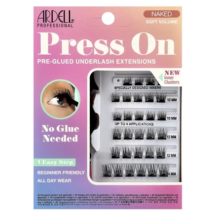 Ardell, Press On, предварительно приклеенные нижние ресницы, мягкий объем без слоя, 30 предварительно приклеенных кластеров и аппликатор