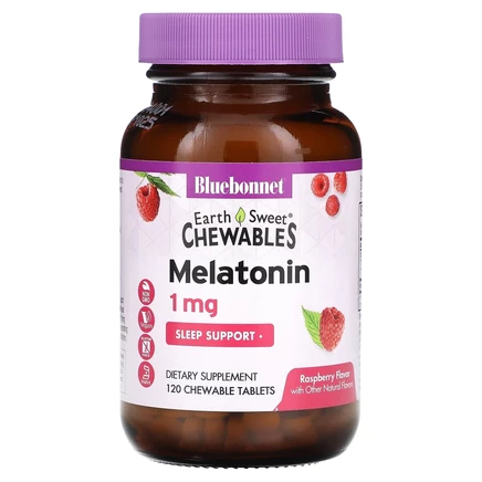 Bluebonnet Nutrition, Earth Sweet Chewables, мелатонин, малина, 1 мг, 120 жевательных таблеток