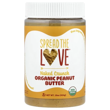 Spread The Love, Органическое арахисовое масло, голый хрустящий продукт, 454 г (16 унций)