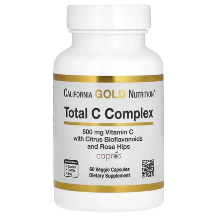 California Gold Nutrition, Total C, комплекс с витамином C и Capros, цитрусовыми биофлавоноидами и шиповником, 500 мг, 60 растительных капсул