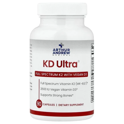 Arthur Andrew Medical, KD Ultra, полный спектр K2 с веганским витамином D3, 90 капсул