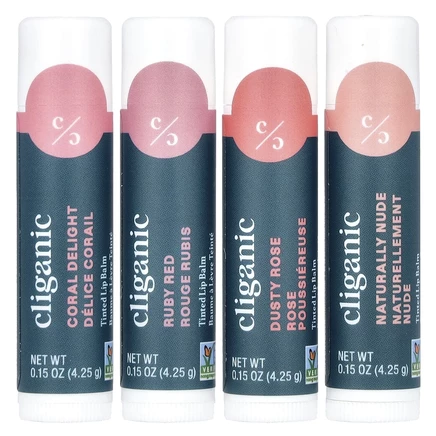 Cliganic, набор оттеночных бальзамов для губ, оттенок, 4 тюбика по 4,25 г (0,15 унции)