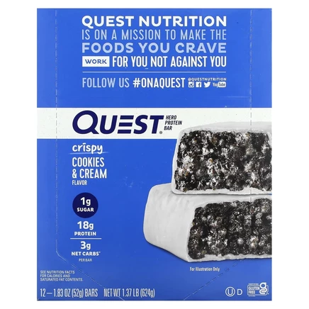 Quest Nutrition, протеиновый батончик, хрустящее печенье с кремом, 12 батончиков по 52 г (1,83 унции)