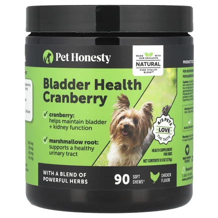 Pet Honesty, Клюква для здоровья мочевого пузыря, для собак, курица, 90 жевательных таблеток, 270 г (9,5 унции)