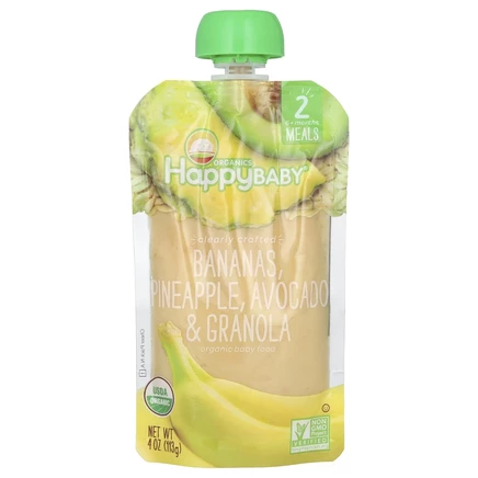 Happy Family Organics, Органическое детское питание, этап 2, от 6 лет, бананы, ананас, авокадо и гранола, 113 г (4 унции)