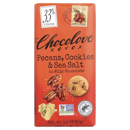 Chocolove, пекан, печенье и морская соль в молочном шоколаде, 33% какао, 90 г (3,2 унции)
