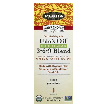 Flora, Udo's Choice, сертифицированная органическая смесь Udo's Oil с высоким содержанием лигнана 3, 6, 9, 500 мл (17 жидк. унций)