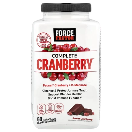 Force Factor, Клюква с D-маннозой и витамином C, сладкая клюква, 60 жевательных таблеток