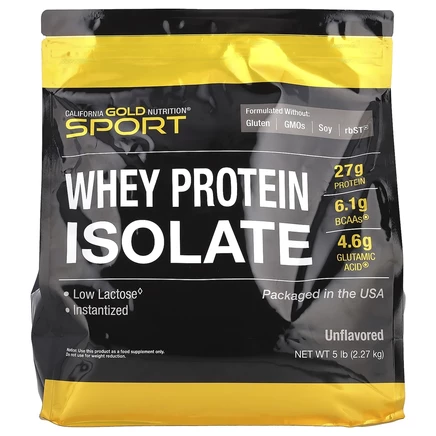 California Gold Nutrition, Sport, изолят сывороточного протеина, без добавок, 2,27 кг (5 фунтов)