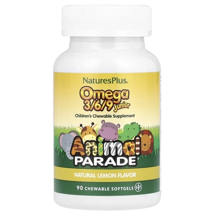 NaturesPlus, Source of Life, Animal Parade, омега 3/6/9 юниор, со вкусом натурального лимона, 90 капсул