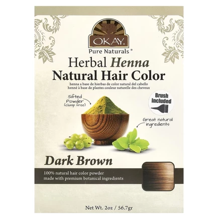 Okay Pure Naturals, Натуральная краска для волос из травяной хны, темно-коричневый, 56,7 г (2 унции)