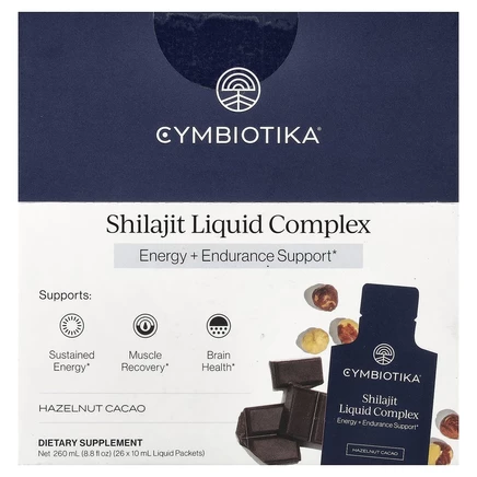 Cymbiotika, жидкий комплекс с мумие, фундук и какао, 26 пакетиков в жидкой форме, по 10 мл (0,3 жидк. унции)
