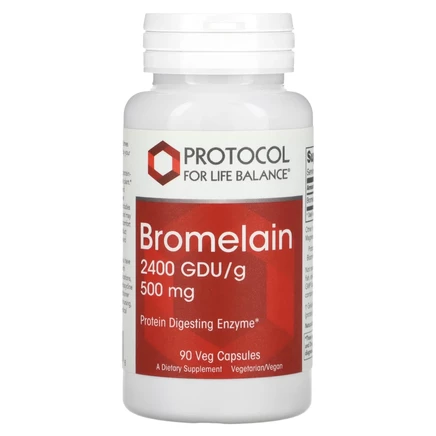 Protocol for Life Balance, Бромелаин, 2400 ГДУ / г, 500 мг, 90 растительных капсул