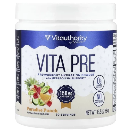 Vitauthority, Active, Vita Pre, увлажняющий порошок перед тренировкой, Paradise Punch, 384 г (13,5 унции)